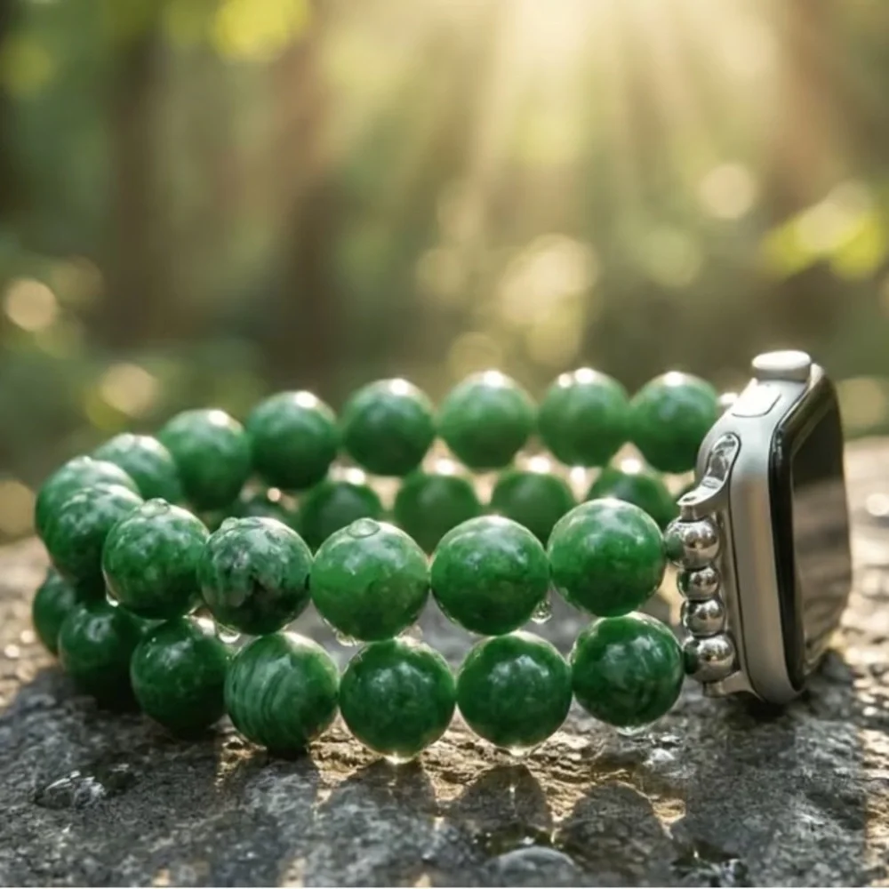 Green chalcedony Beaded Watch Bracelet Band for Smartwatch
